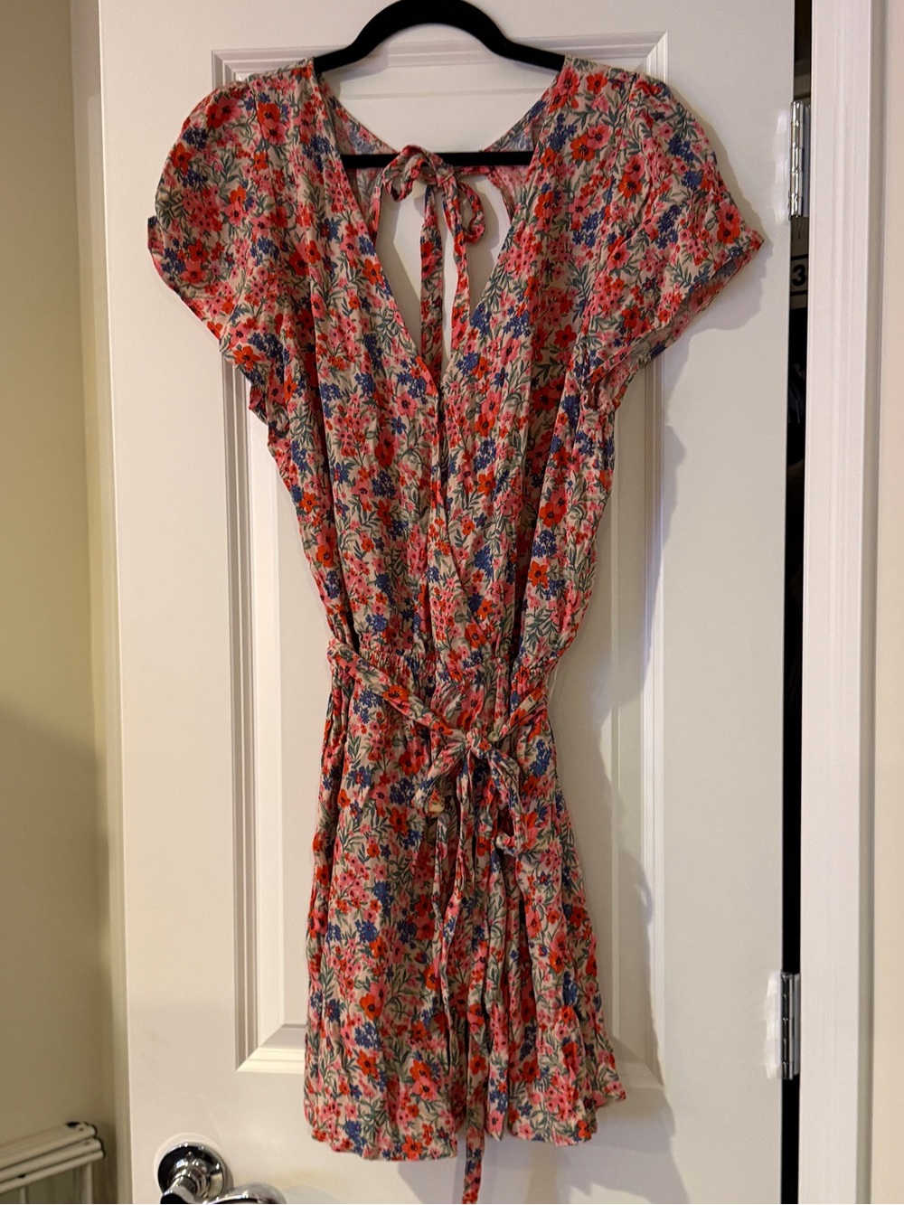 American Eagle Outfitters Floral Tie-Back Mini Dress in Coral, Blue, Green